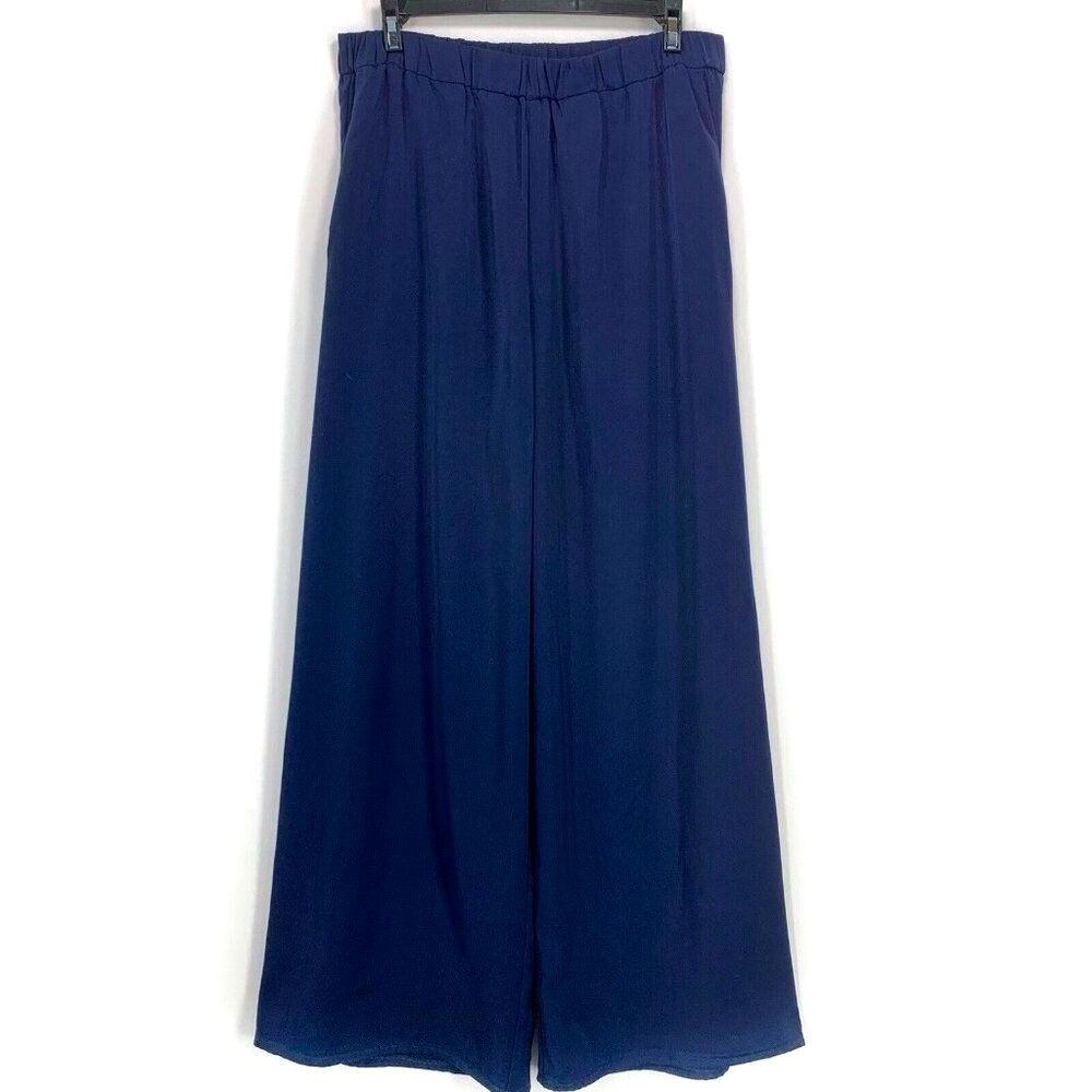 Michael Kors Elastic Waist Wide Leg Navy Blue Trousers Pants Size L